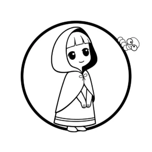 A cute chibi girl wearing a simple cloak or cape with a hood and a bow tie at the neck.