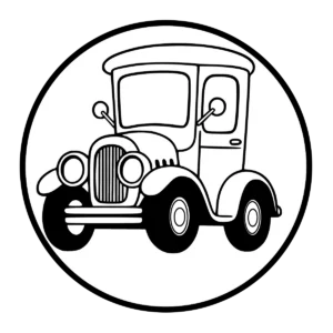 Free printable coloring page of a cute, simple vintage or classic car with large headlights, transportation theme for kids.